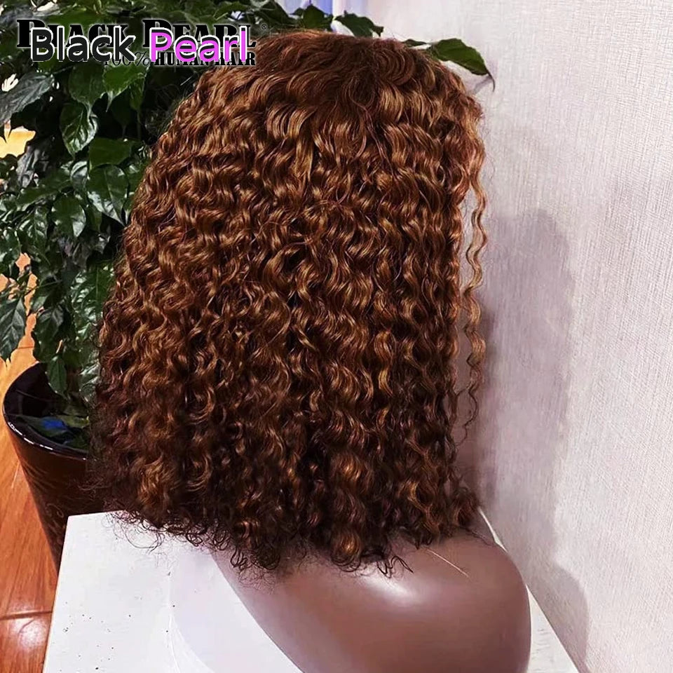 Malaysian Short Curly Bob Lace Front Wig13X7X2 Lace Front Wigs Pre Plucked with Baby Hair HD Lace Brown Curly Bob Wig Human Hair