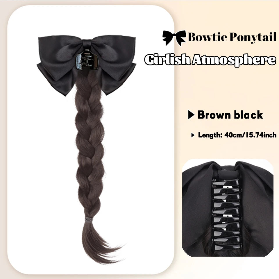Ponytail Extension Bow Claw Curly Wavy Clip in Hairpiece Ponytail Hair Extensions Long Pony Tail Synthetic for Women Girl Daily