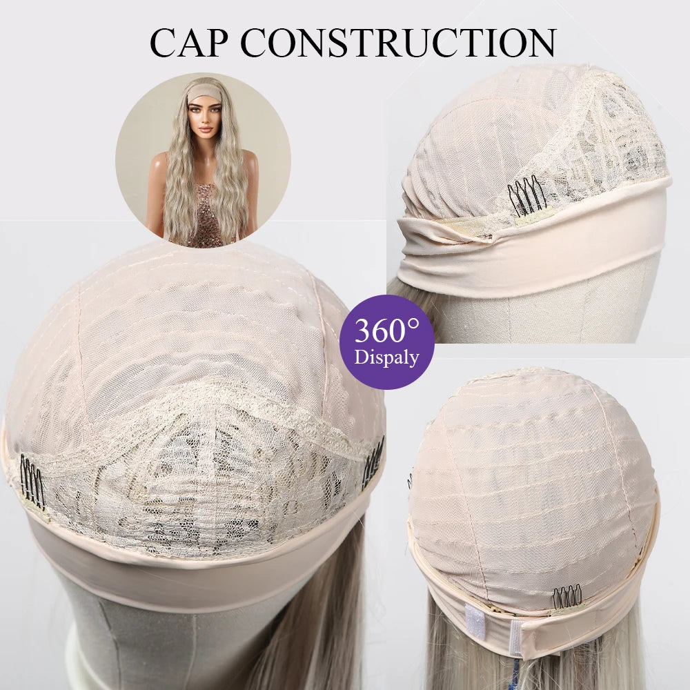 Long Curly Headband Synthetic Wigs Natural Ash Blonde Long Women's Headband Wig Body Wave Bohemian Hair Wig For Women Daily Use