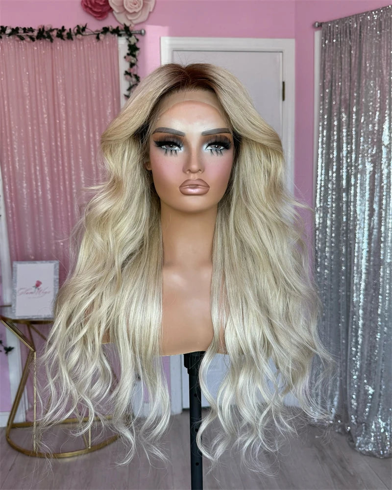 Lace Front Wig Long Wave Curly Women Wigs High Heat Protected Ombre Golden Blonde 13x4 Synthetic Wigs that look like human hair