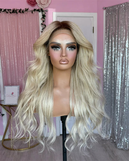 Lace Front Wig Long Wave Curly Women Wigs High Heat Protected Ombre Golden Blonde 13x4 Synthetic Wigs that look like human hair