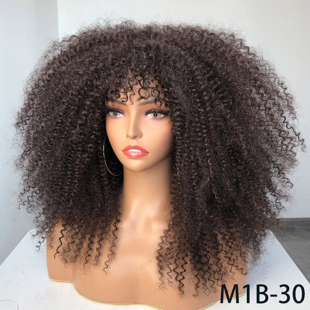 Afro Curly Wigs With Bangs For Black Women Burgundy Wig Synthetic Wine Red Hair Ombre Brown Blonde Cosplay Wig