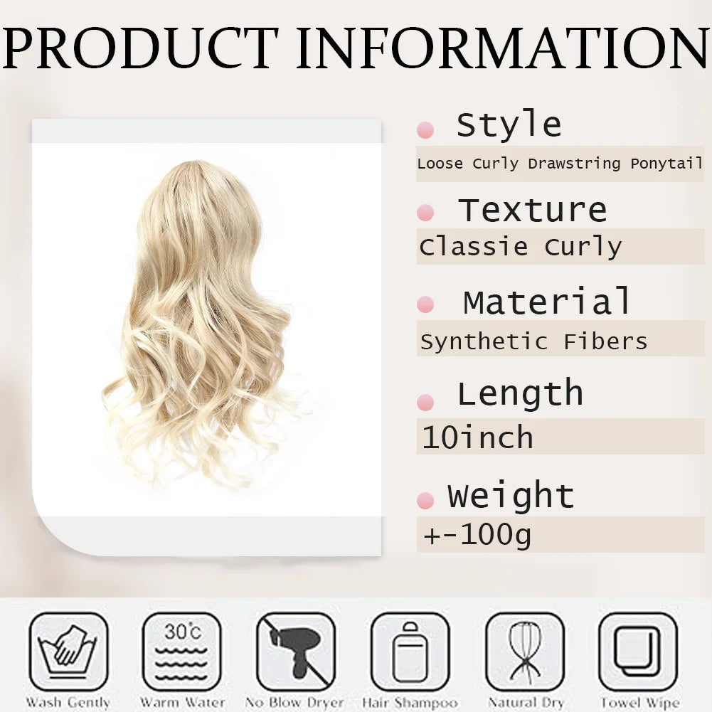 Ponytail Extension Synthetic Hair 10" Claw Clip in Short Curly Wavy Ponytail Hairpiece for Women Girls Daily Use