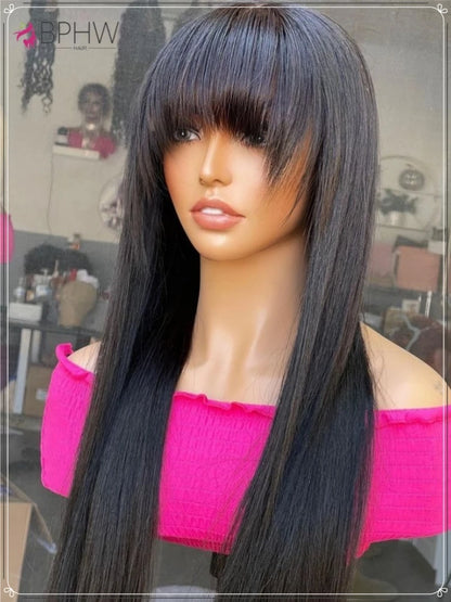 Straight Wig Brazilian Wigs 100% Virgin Hair Human Hair Wigs With Bangs Full Machine Made 180% Density Wigs Human Hair BPHW Hair