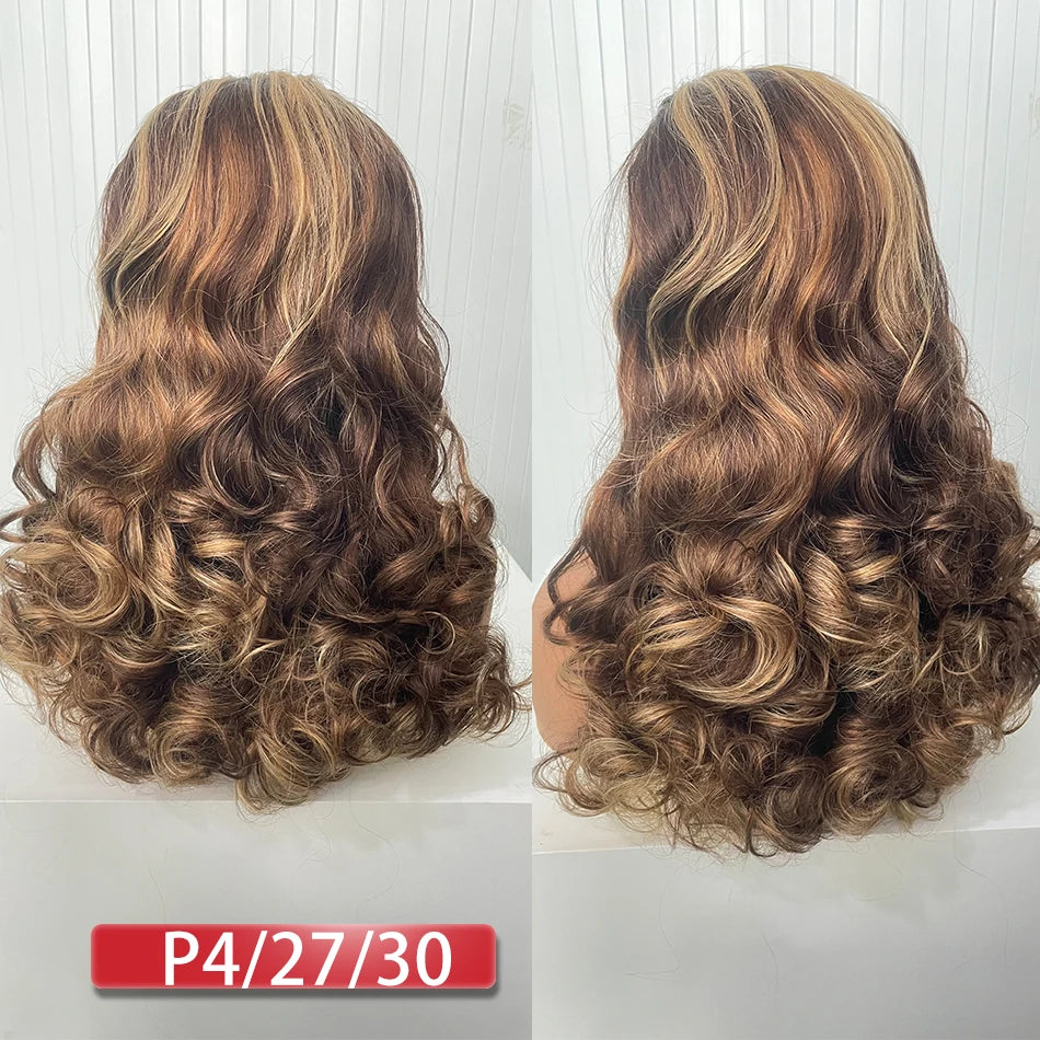 100% Malaysia Hair Bouncy Curly Wigs 250 Density Ombre Double Drawn Hair Glueless Wigs 100% Human Hair 13x4 HD Lace Frontal Wigs
