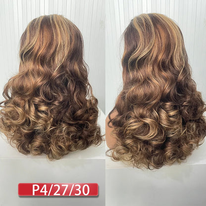 100% Malaysia Hair Bouncy Curly Wigs 250 Density Ombre Double Drawn Hair Glueless Wigs 100% Human Hair 13x4 HD Lace Frontal Wigs