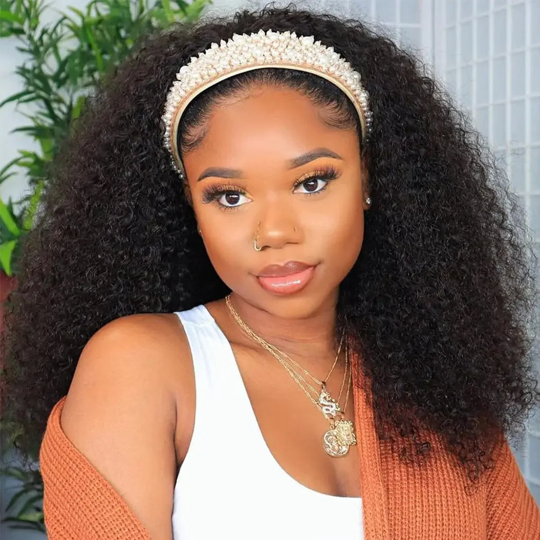 Headband Wig 100% Brazilian Human Hair Curly Wigs Easy To Install Water Wave Real Human Hair Wigs 180% Density