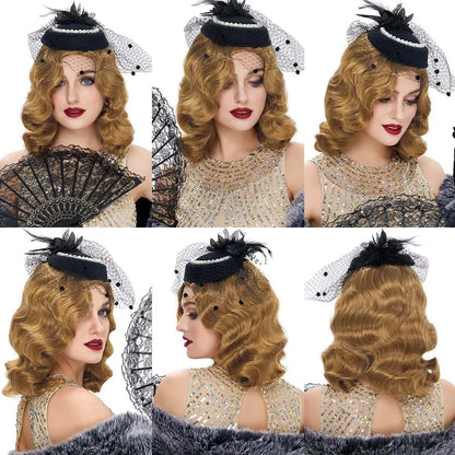 Synthetic Finger Wave Wig 1920s Retro Mid Length Black Brown Long Curly Hair for Women  Vintage Wig for Cosplay Halloween Party