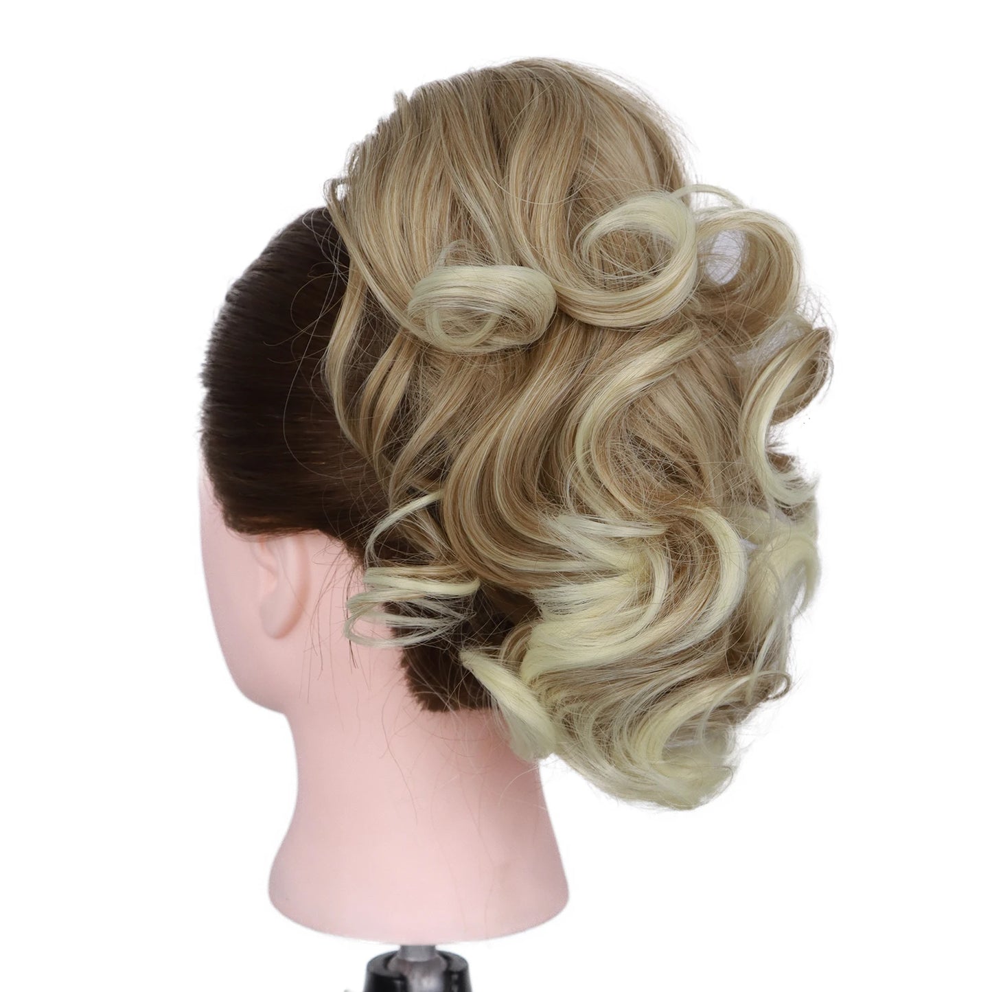 12" Ponytail Extension Classic Loose Curly Wavy Claw Clip Hair Hairpieces for Women Ash Blonde with Highlights Daily Party Use