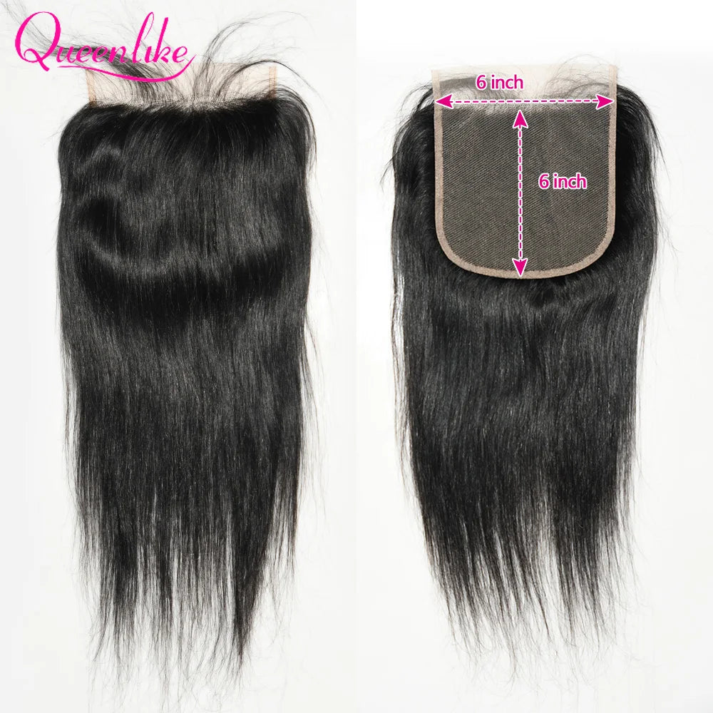 Queenlike 4x4/5x5/6x6 Straight Lace Closure 13x4 Frontal Closure Only Preplucked 100%Brazilian Human Hair Transparent Swiss Lace