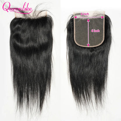 Queenlike 4x4/5x5/6x6 Straight Lace Closure 13x4 Frontal Closure Only Preplucked 100%Brazilian Human Hair Transparent Swiss Lace
