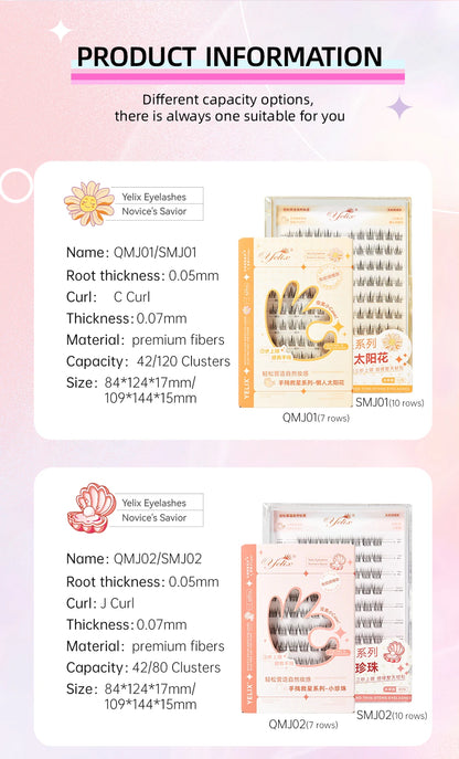 Yelix Self-adhesive Glue Free False Eyelashes Reusable DIY Segmented DIY Lashes Clusters No Glue Needed Natural Soft Lashes