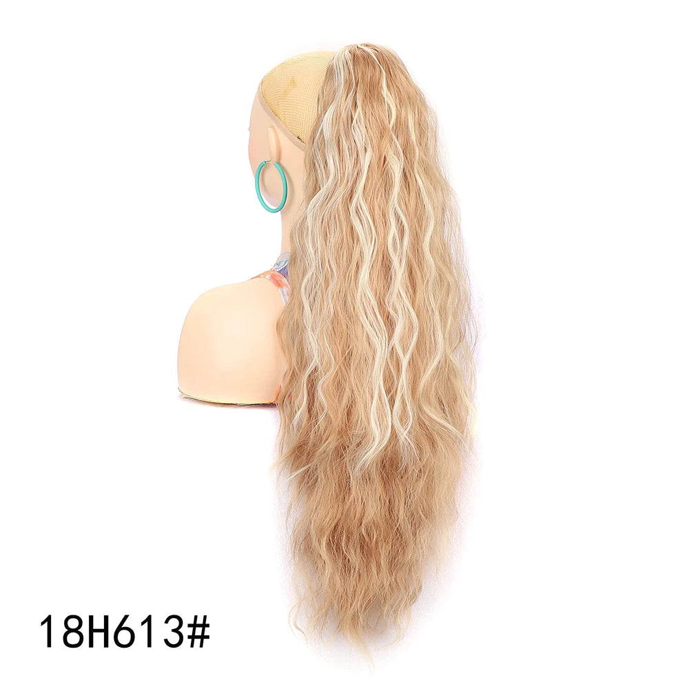 Ponytail Extension 30 Inch Extra Long Drawstring Wavy Curly Ponytails Black Brown Synthetic Fiber Fake Hair piece for Women