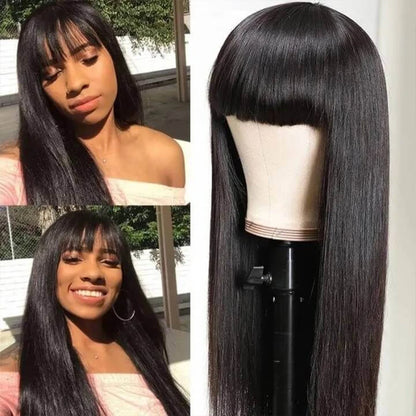 100% Human Hair Wig With Bangs Short Bob Human Hair Wigs For Black Women Cheap 22 24 Brazilian Straight Fringe Wig Machine Made
