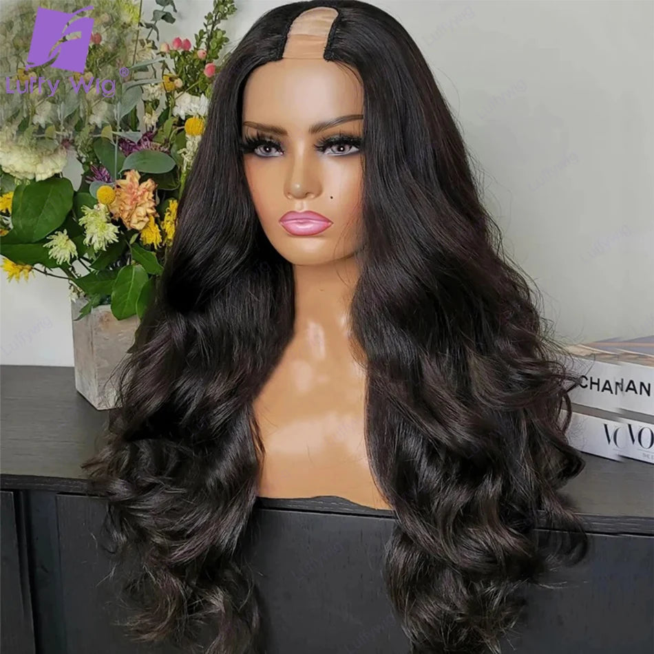 U Part Wig Body Wave Human Hair Wigs 100% Human Hair Brazilian Wavy V Part Wig V Shape Glueless Wig Mininal Leave Out 180Density