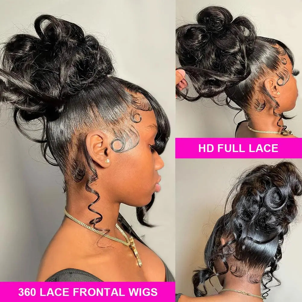 360 Full HD Lace Front Wig Body Wave Hair Wig with Baby Hair Pre-Plucked 100% Human Hair Wig Natural Black Color For Women