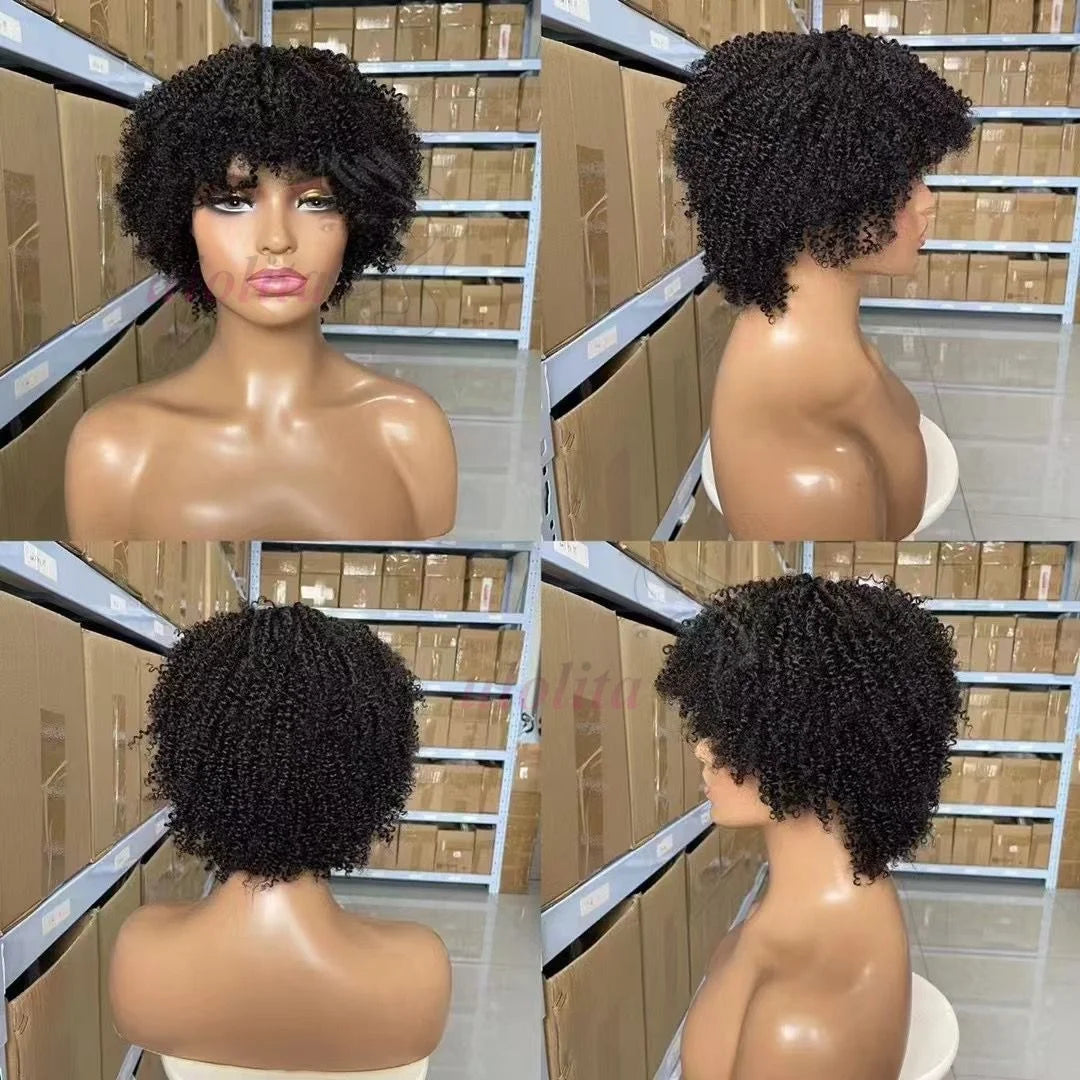 Afro Kinky Curly 100% Human Hair Full Machine Explosive Head Wigs High Quality Brazilian Virgin Hair Wig For Black Women Daily
