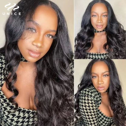 UNice Hair Upgraded Body Wave U Part Wig / V Part Wig With Elastic Drawstring 100% Human Hair Upart Wig Minimal Leave Out