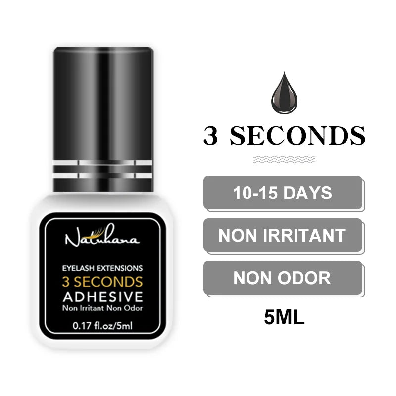 NATUHANA Black/Clear Eyelash Extension Glue 2-3s Fast Dry Sensitive Eye Individual Strong False Lashes Glue Adhesive MakeupTools