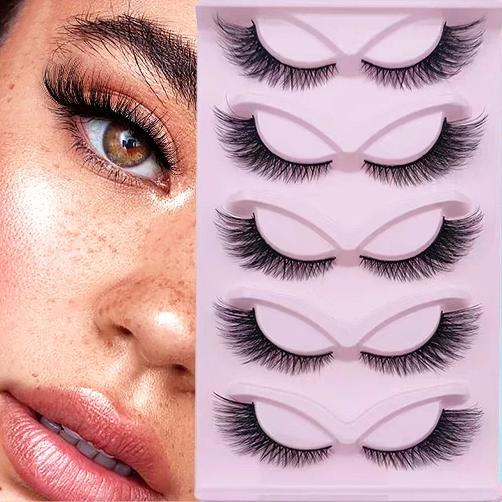 5 Pairs Cat Eye Lashes 21mm Long Lashes Cat Eye Look Wispy Lashes Eye End Elongated Strip Thick False Eyelashes