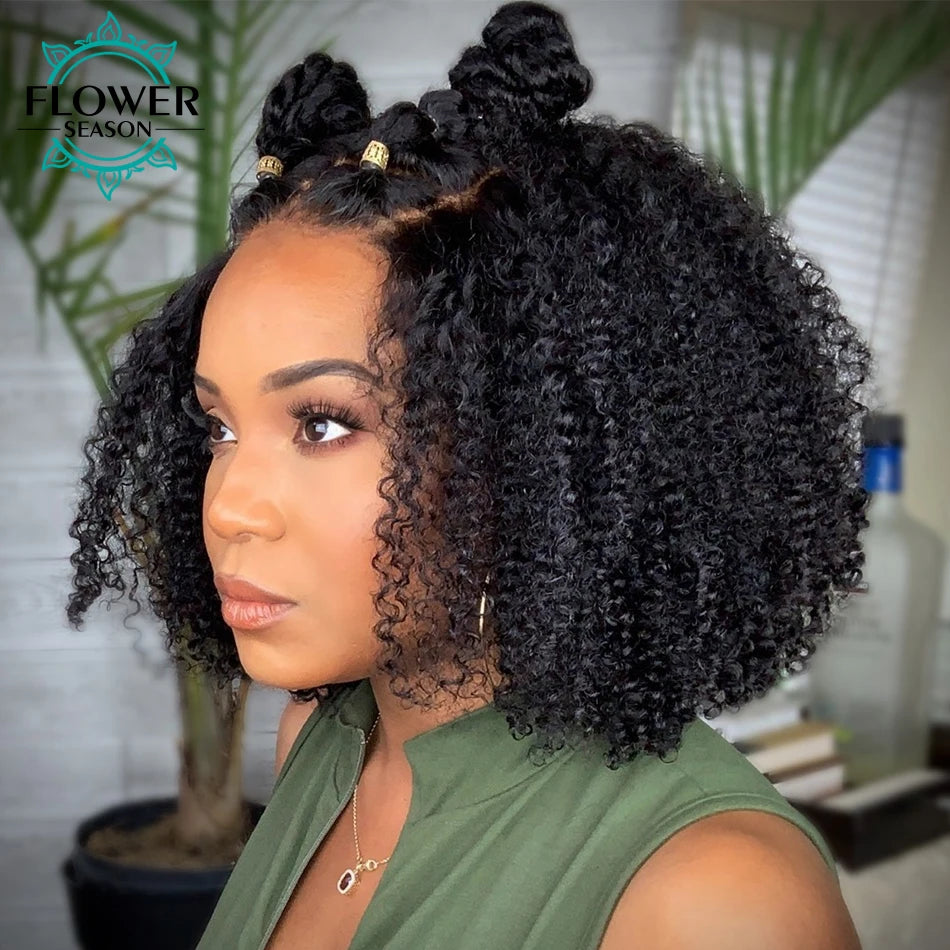 Kinky Curly V Part Wig Human Hair Upgrade Upart Wig No Leave Out Thin Part Kinky Curly Human Hair Wig 1x3 V-Part Wig 180%Density