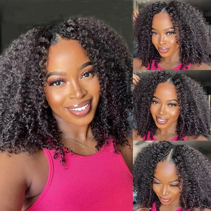 V Part Wig Human Hair Full Machine Made No Leave Out Afro Kinky Curly Human Hair Wigs for Women V Part Kinky Curly Wigs 180%