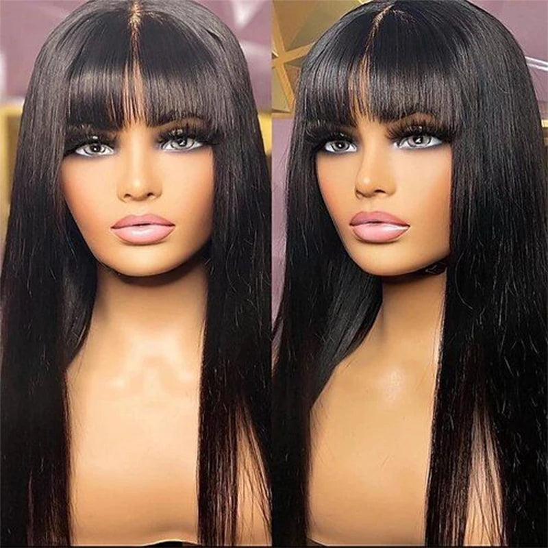 360 Full Lace Frontal Wig Fringe Straight Lace Front Wig Raw Human Hair Wigs With Bang Glueless Brazilian Wigs On Sale Clearance