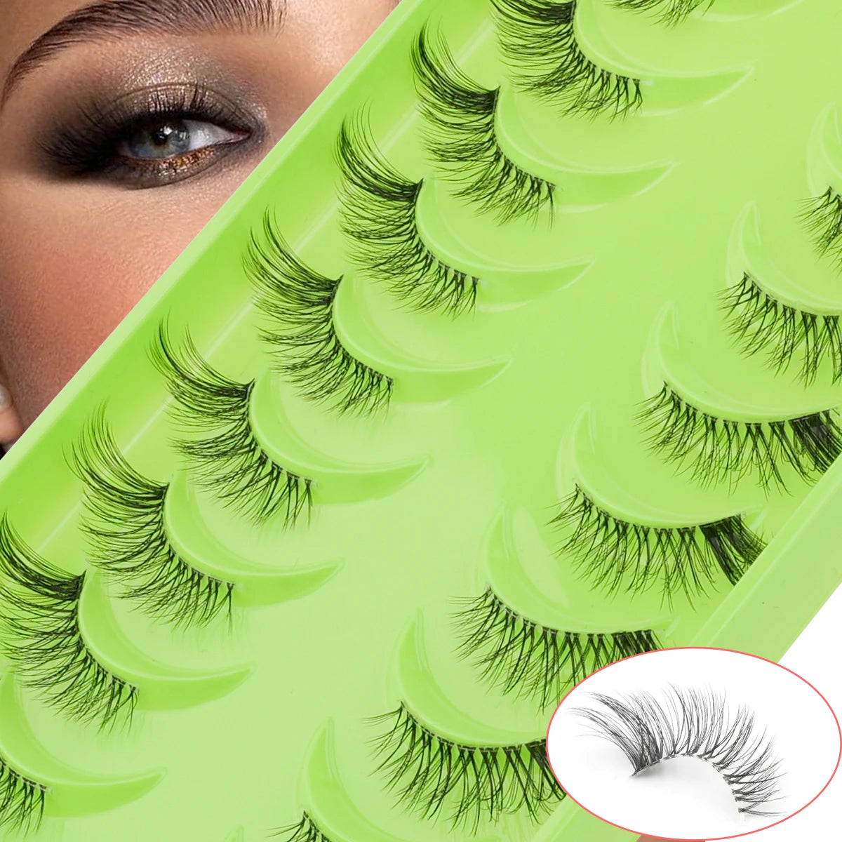 3D Mink Lashes 3/10 Pairs Cat Eye Half Lashes Natural Long False Eyelashes Strip Makeup Soft Fake Eyelash Extension Make Up Tool