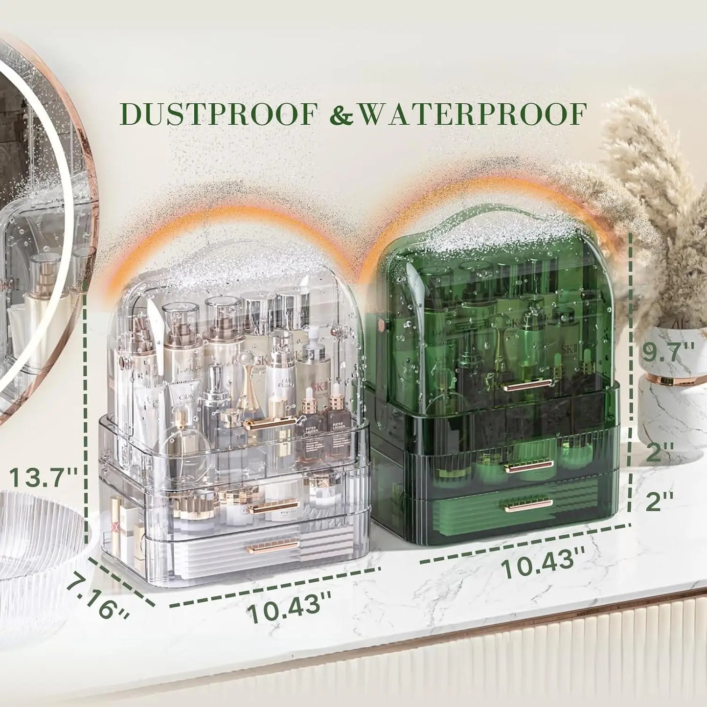 Cosmetics Storage Box With Lid and Handle Large Makeup Organizer Box Drawers for Skincare Display Cases Countertop, Bathroom