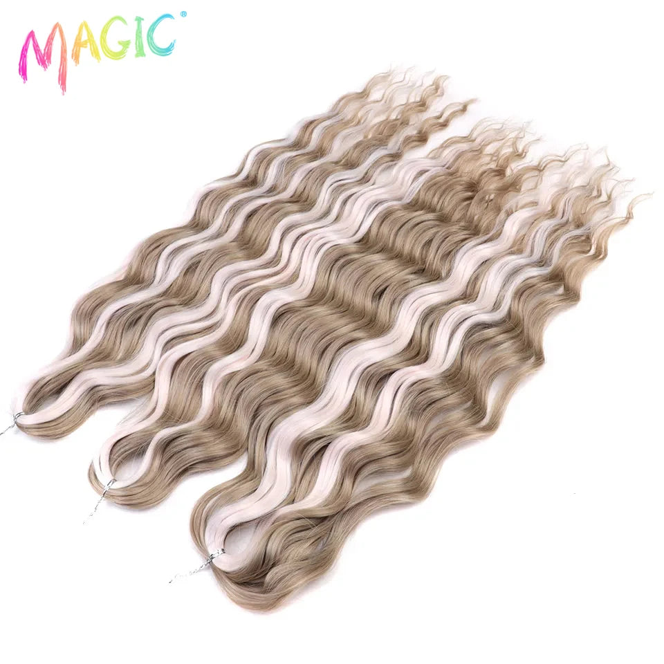 Magic Hair Synthetic Loose Deep Wave Braiding Hair Extensions 24 Inch Water Wave Braid Hair Ombre Blonde Twist Crochet Curly Hai