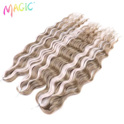 Magic Hair Synthetic Loose Deep Wave Braiding Hair Extensions 24 Inch Water Wave Braid Hair Ombre Blonde Twist Crochet Curly Hai