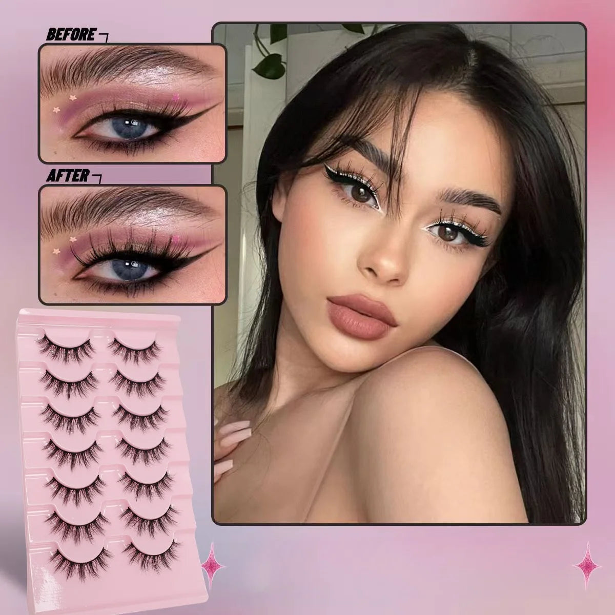 7 pairs of reusable fairy tale style false eyelashes - A-type doll natural appearance, long and curly, 10-12 millimeters, ultra-