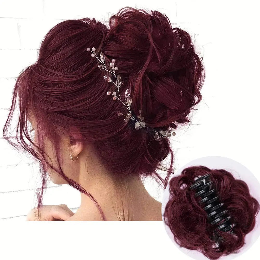 Messy Bun Hair Piece Claw Hair Bun Wig Clipped In Claw Hair Natural Wavy Curly Comb Synthetic Wig For Female
