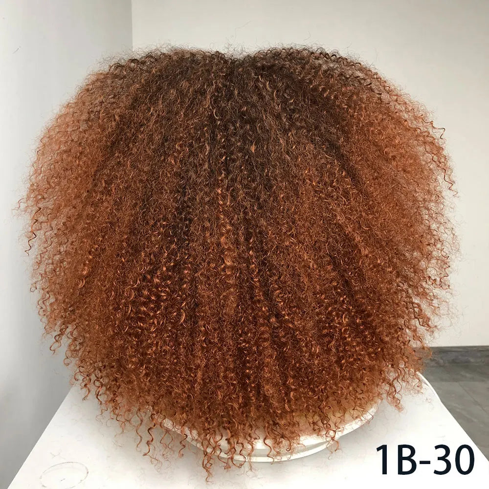 Afro Curly Wigs With Bangs For Black Women Burgundy Wig Synthetic Wine Red Hair Ombre Brown Blonde Cosplay Wig