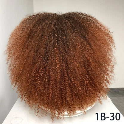 Afro Curly Wigs With Bangs For Black Women Burgundy Wig Synthetic Wine Red Hair Ombre Brown Blonde Cosplay Wig