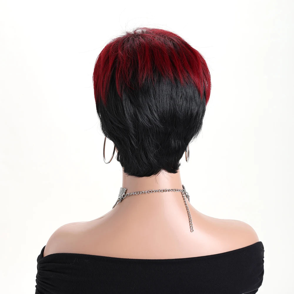 Synthetic Wine Red and Black Wigs For Women Short Curly Wig Natural Looking For Daily Halloween Music Festival Holiday
