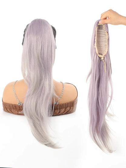 Ponytail Extensions 24 Inch Long Hair Extension Natural Wavy Drawstring Tail Synthetic Hairpiece for Women Daily Use party