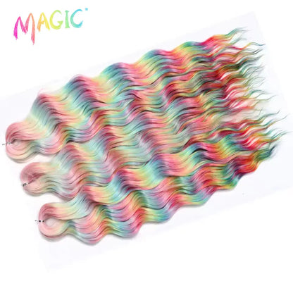 Magic Hair Synthetic Loose Deep Wave Braiding Hair Extensions 24 Inch Water Wave Braid Hair Ombre Blonde Twist Crochet Curly Hai