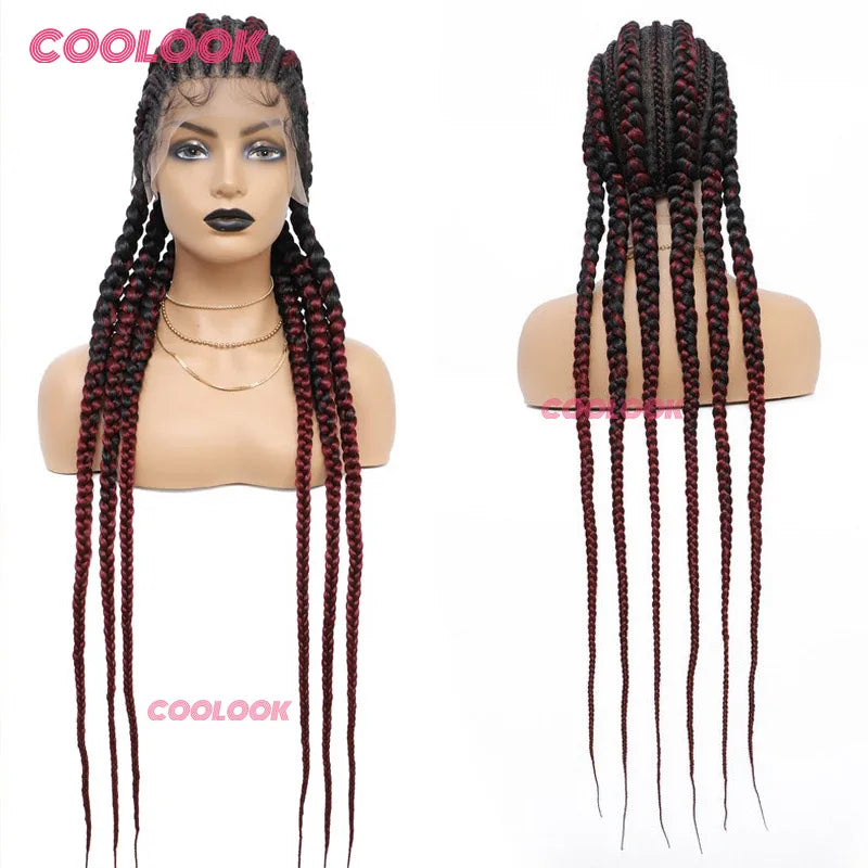 360 Full Lace Cornrow Braided Wigs For Black Women Synthetic Knotless 20" Glueless Braided Wig With Baby Hair Goddess Braids Wig