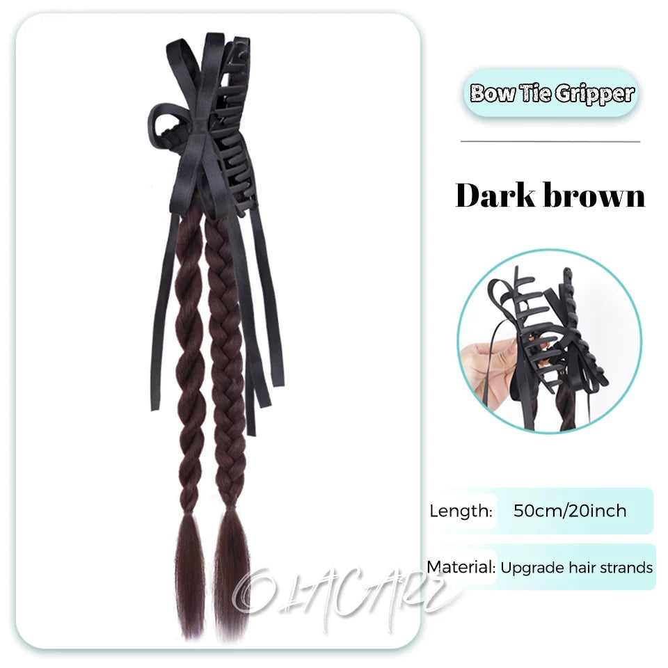 Ponytail Extension Bow Claw Curly Wavy Clip in Hairpiece Ponytail Hair Extensions Long Pony Tail Synthetic for Women Girl Daily