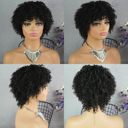 Highlight Afro Kinky Curly Human Hair Wigs for Black Women Ombre Brown Blonde Short Curly Human Hair Wig  Full Machine Wigs