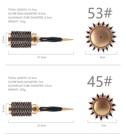 New Handle Round Rolling Brush Straight Twill Hair Comb Boar Bristle Round Barrel Hair Curling Brush Hairdressing Styling Tool