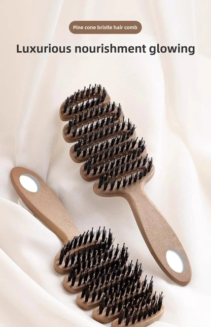 Boar Bristle Hair Comb Hollow Detangling Hair Brush Women Scalp Massage Brush Curly Hairbrush Salon Hairdressing Styling Tools