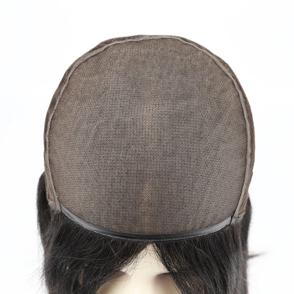 Full Lace Silk Base Wig with PU Front 18" Remy Human Hair Wig for Women Natural Black Silk Top Glueless Wig Natural Scalp