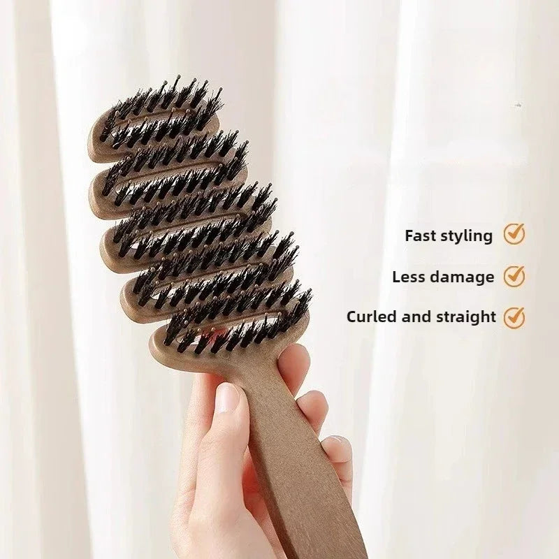 Boar Bristle Hair Comb Hollow Detangling Hair Brush Women Scalp Massage Brush Curly Hairbrush Salon Hairdressing Styling Tools