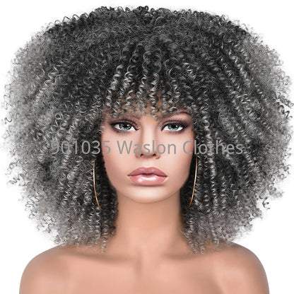 Short Afro Kinky Curly Wig With Bangs For Black Women Synthetic Ombre Glueless Colorful Wig Cosplay Party Halloween Wigs