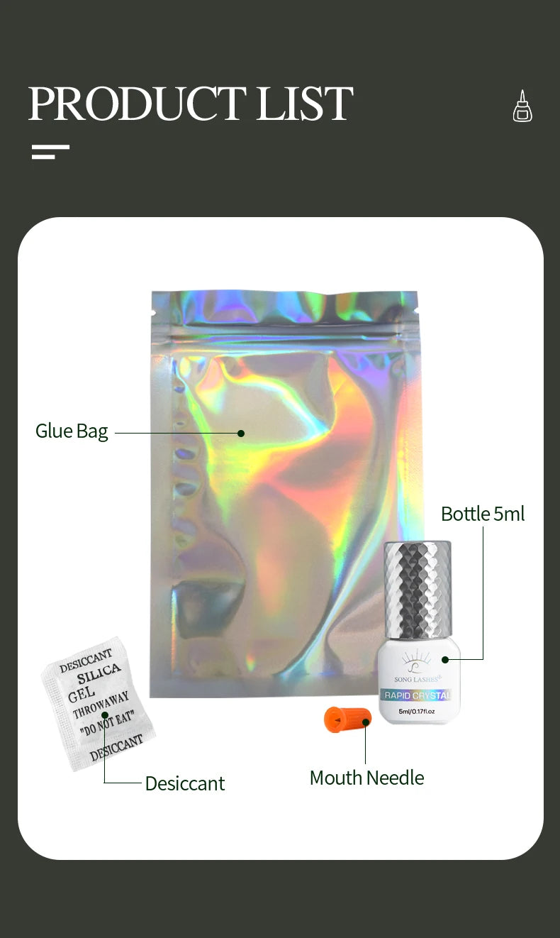 SONG LASHES Euelashes Glue 0.5 -1 Sec Drying For Eyelash Extensions  5ml transparent Clear Glue  False lash glue tools