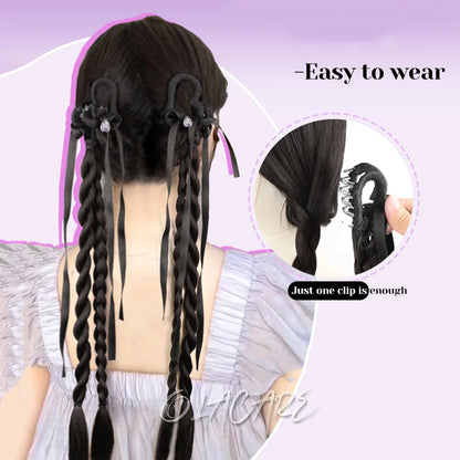 Ponytail Extension Bow Claw Curly Wavy Clip in Hairpiece Ponytail Hair Extensions Long Pony Tail Synthetic for Women Girl Daily