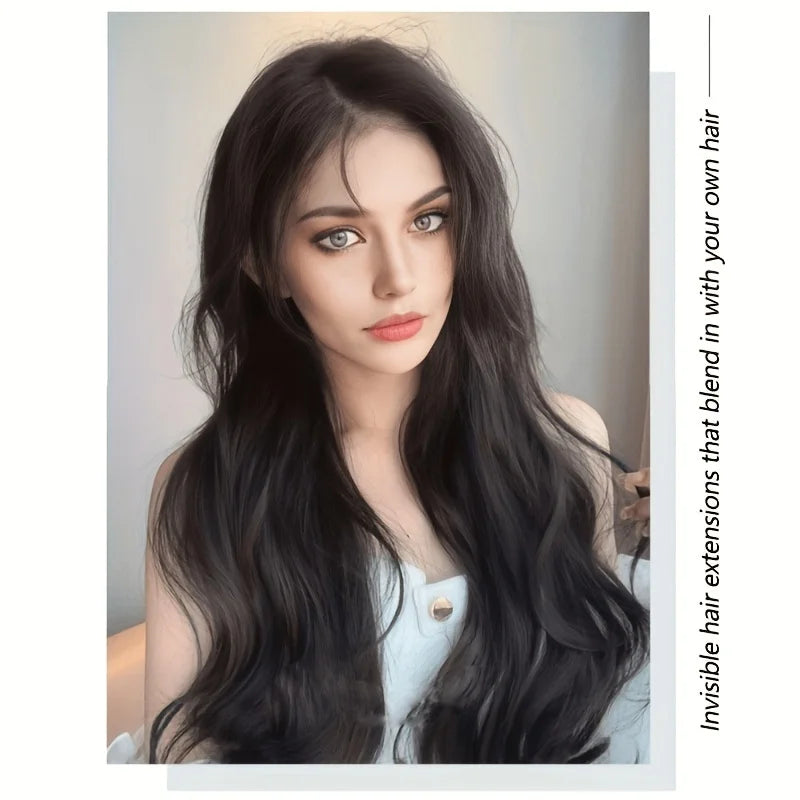 Invisible Long Wave Synthetic Hair Extensions - Fuller Hair Look, Natural-Looking Hair Strands - Confident Hairstyle Design