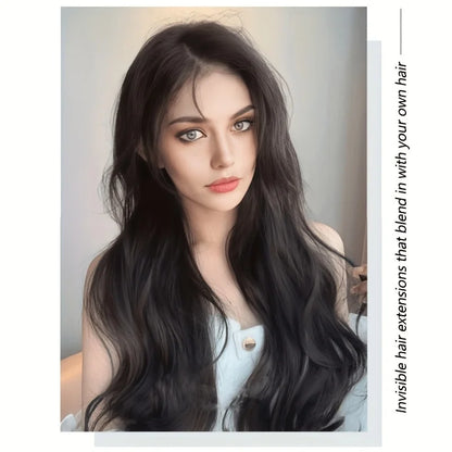 Invisible Long Wave Synthetic Hair Extensions - Fuller Hair Look, Natural-Looking Hair Strands - Confident Hairstyle Design